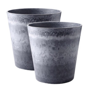 SOGA 2X 27cm Weathered Grey Round Resin Plant Flower Pot in Cement Pattern Planter Cachepot for Indoor Home Office FPotE2765X2 AU DEPOT - AU DEPOT