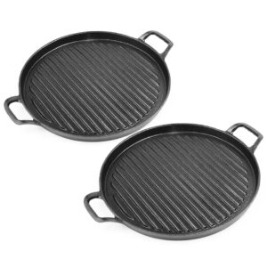 SOGA 2X 28cm Ribbed Cast Iron Frying Pan Skillet Coating Steak Sizzle Platter Frying Pans ZPai024BX2 AU DEPOT Frying Pans - AU DEPOT