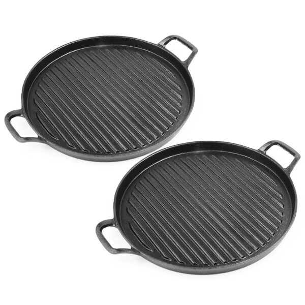 SOGA 2X 28cm Ribbed Cast Iron Frying Pan Skillet Coating Steak Sizzle Platter, Home & Living, Kitchen & Dining, Cookware, Frying Pans, ,  - AU DEPOT 1