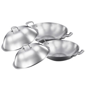 SOGA 2X 3 Ply 38cm Stainless Steel Double Handle Wok Frying Fry Pan Skillet with Lid Frying Pans WokTRIFPG38X2 AU DEPOT Frying Pans - AU DEPOT