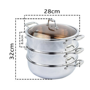 SOGA 2X 3 Tier 28cm Heavy Duty Stainless Steel Food Steamer Vegetable Pot Stackable Pan Insert with Glass Lid, home & living, kitchen & dining, cookware, steamers, ,  - AU DEPOT 2