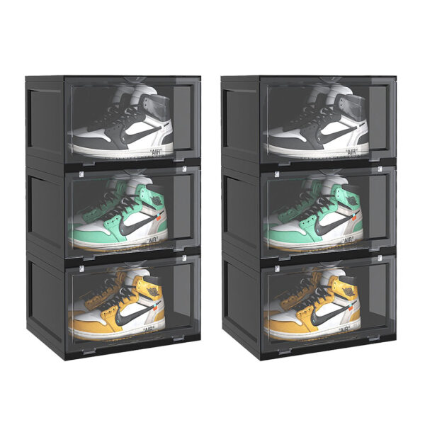 SOGA 2X 3 Tier Black Portable Shoe Organiser Sneaker Footwear Folding Plastic Bin Stackable Storage Box with Magnetic Door, Furniture, Storage & Shelving, Shoe Storage, , ,  - AU DEPOT 1