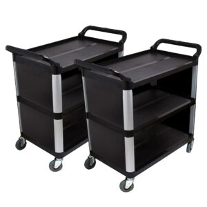 SOGA 2X 3 Tier Covered Food Trolley Food Waste Cart Storage Mechanic Kitchen Black FoodCart1515X2 AU DEPOT - AU DEPOT