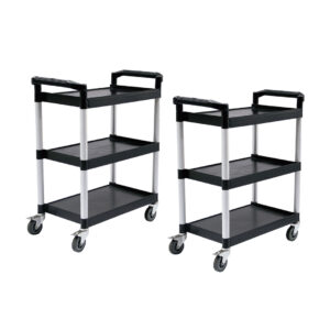 SOGA 2X 3 Tier Food Trolley Portable Kitchen Cart Multifunctional Big Utility Service with wheels 830x420x950mm Black FoodCart1517X2 AU DEPOT - AU DEPOT