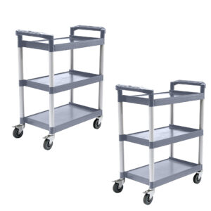 SOGA 2X 3 Tier Food Trolley Portable Kitchen Cart Multifunctional Big Utility Service with wheels 830x420x950mm Gray FoodCart1522X2 AU DEPOT - AU DEPOT