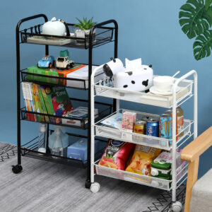 SOGA 2X 3 Tier Steel Black Bee Mesh Kitchen Cart Multi-Functional Shelves Portable Storage Organizer with Wheels, Garden, Tools & Hardware, Garage Storage & Organisation, Utility Shelves, , ,  - AU DEPOT 2