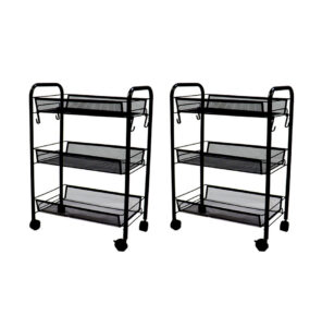 SOGA 2X 3 Tier Steel Black Bee Mesh Kitchen Cart Multi Functional Shelves Portable Storage Organizer with Wheels KitchenXY036X2 AU DEPOT - AU DEPOT