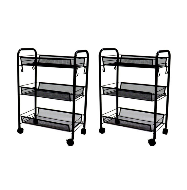 SOGA 2X 3 Tier Steel Black Bee Mesh Kitchen Cart Multi-Functional Shelves Portable Storage Organizer with Wheels, Garden, Tools & Hardware, Garage Storage & Organisation, Utility Shelves, , ,  - AU DEPOT 1