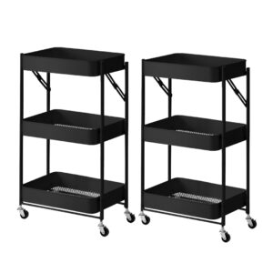 SOGA 2X 3 Tier Steel Black Foldable Kitchen Cart Multi-Functional Shelves Portable Storage Organizer with Wheels, Garden, Tools & Hardware, Garage Storage & Organisation, Utility Shelves, , ,  - AU DEPOT 1