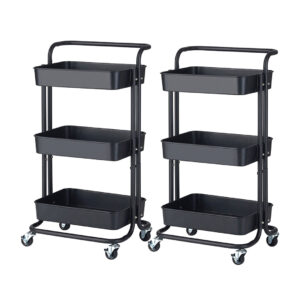 SOGA 2X 3 Tier Steel Black Movable Kitchen Cart Multi Functional Shelves Portable Storage Organizer with Wheels KitchenXY004X2 AU DEPOT - AU DEPOT