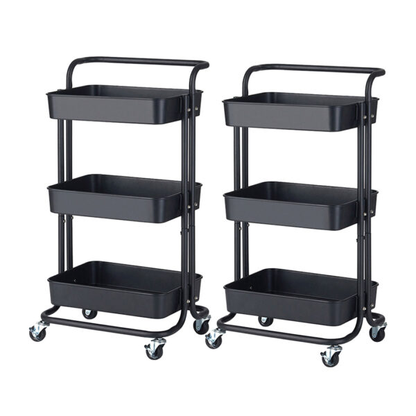 SOGA 2X 3 Tier Steel Black Movable Kitchen Cart Multi-Functional Shelves Portable Storage Organizer with Wheels, Garden, Tools & Hardware, Garage Storage & Organisation, Utility Shelves, , ,  - AU DEPOT 1