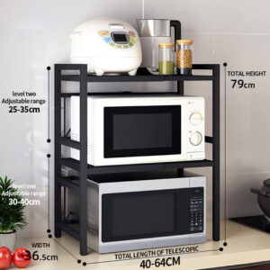 SOGA 2X 3 Tier Steel Black Retractable Kitchen Microwave Oven Stand Multi-Functional Shelves Storage Organizer, Garden, Tools & Hardware, Garage Storage & Organisation, Utility Shelves, , ,  - AU DEPOT 2