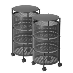 SOGA 2X 3 Tier Steel Round Rotating Kitchen Cart Multi Functional Shelves Portable Storage Organizer with Wheels KitchenXY015X2 AU DEPOT - AU DEPOT