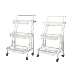 SOGA 2X 3 Tier Steel White Adjustable Kitchen Cart Multi-Functional Shelves Portable Storage Organizer with Wheels, Garden, Tools & Hardware, Garage Storage & Organisation, Utility Shelves, , ,  - AU DEPOT 1