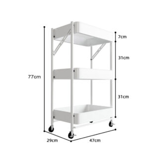 SOGA 2X 3 Tier Steel White Foldable Kitchen Cart Multi-Functional Shelves Portable Storage Organizer with Wheels, Garden, Tools & Hardware, Garage Storage & Organisation, Utility Shelves, , ,  - AU DEPOT 2