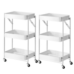 SOGA 2X 3 Tier Steel White Foldable Kitchen Cart Multi Functional Shelves Portable Storage Organizer with Wheels KitchenXY012X2 AU DEPOT - AU DEPOT