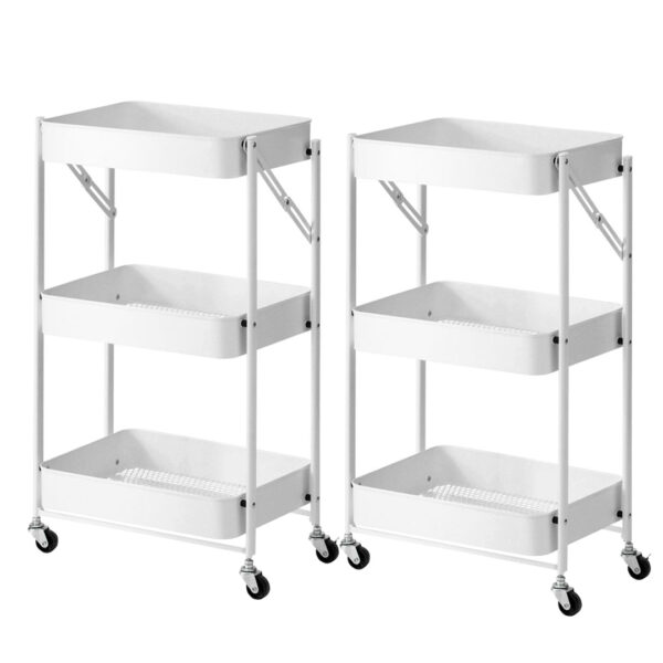 SOGA 2X 3 Tier Steel White Foldable Kitchen Cart Multi-Functional Shelves Portable Storage Organizer with Wheels, Garden, Tools & Hardware, Garage Storage & Organisation, Utility Shelves, , ,  - AU DEPOT 1