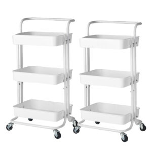 SOGA 2X 3 Tier Steel White Movable Kitchen Cart Multi-Functional Shelves Portable Storage Organizer with Wheels, Garden, Tools & Hardware, Garage Storage & Organisation, Utility Shelves, , ,  - AU DEPOT 1