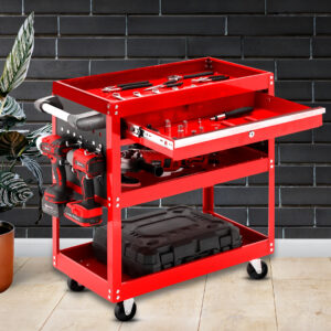 SOGA 2X 3 Tier Tool Storage Cart Portable Service Utility Heavy Duty Mobile Trolley with Drawer and Hooks Red, Garden, Tools & Hardware, Garage Storage & Organisation, Tool Organisers, , ,  - AU DEPOT 2