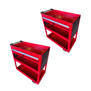 SOGA 2X 3 Tier Tool Storage Cart Portable Service Utility Heavy Duty Mobile Trolley with Drawer and Hooks Red ToolCart606X2 AU DEPOT - AU DEPOT