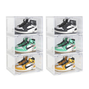 SOGA 2X 3 Tier Transparent Portable Shoe Organiser Sneaker Footwear Folding Plastic Bin Stackable Storage Box with Magnetic Door ShoeA9003WHTX2 AU DEPOT - AU DEPOT