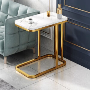 SOGA 2X 30x50cm White Ceramic Sofa Side Square Mini Table w/ Gold Metal Legs, Furniture, Living Room Furniture, Tables, , ,  - AU DEPOT 2