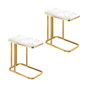 SOGA 2X 30x50cm White Ceramic Sofa Side Square Mini Table w/ Gold Metal Legs, Furniture, Living Room Furniture, Tables, , ,  - AU DEPOT 1