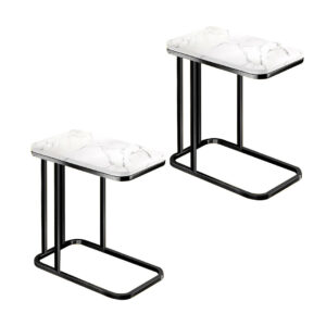 SOGA 2X 30x50x58cm White Ceramic Sofa Side Square Mini Table w Black Metal Legs SideTab25X2 AU DEPOT - AU DEPOT