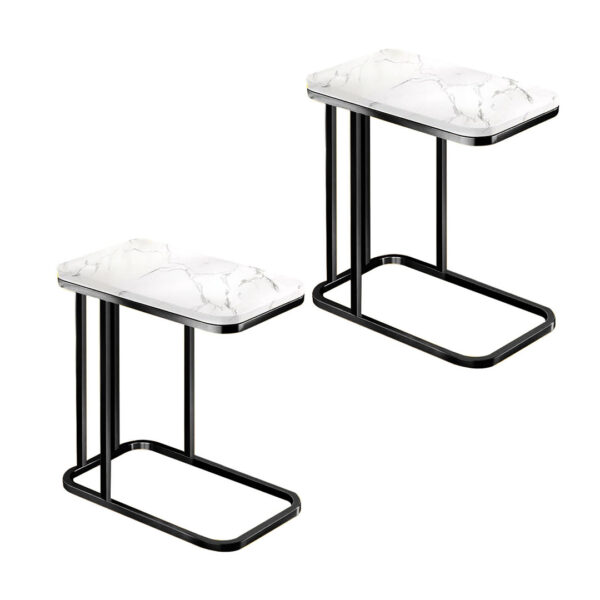 SOGA 2X 30x50x58cm White Ceramic Sofa Side Square Mini Table w/ Black Metal Legs, Furniture, Living Room Furniture, Tables, , ,  - AU DEPOT 1