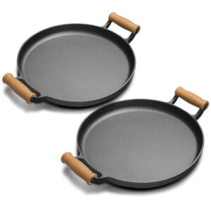 SOGA 2X 31cm Cast Iron Frying Pan Skillet Steak Sizzle Fry Platter With Wooden Handle No Lid Frying Pans ZPaiB9X2 AU DEPOT Frying Pans - AU DEPOT