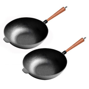 SOGA 2X 31cm Commercial Cast Iron Wok Round Bottom FryPan Home Cooking Skillet Frying Pans ZPai012NoLidX2 AU DEPOT Frying Pans - AU DEPOT