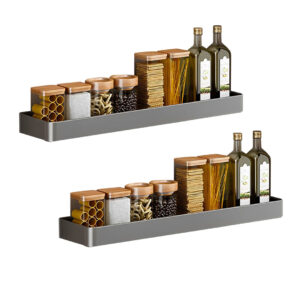 SOGA 2X 32cm Black Wall-Mounted Rectangular Kitchen Spice Storage Organiser Space Saving Condiments Shelf Rack, Kitchen & Dining, Kitchen Storage, Kitchen Organisation, Spice Organisers, ,  - AU DEPOT 1