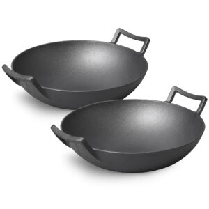 SOGA 2X 32cm Commercial Cast Iron Wok FryPan Fry Pan with Double Handle Frying Pans ZPai013AX2 AU DEPOT Frying Pans - AU DEPOT