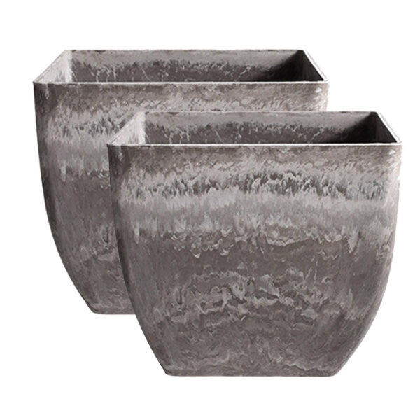 SOGA 2X 32cm Rock Grey Square Resin Plant Flower Pot in Cement Pattern Planter Cachepot for Indoor Home Office, Home & Living, Home Decor, Indoor Pots, Planters and Plant Stands, , ,  - AU DEPOT 1