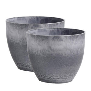 SOGA 2X 32cm Weathered Grey Round Resin Plant Flower Pot in Cement Pattern Planter Cachepot for Indoor Home Office FPotA3739X2 AU DEPOT - AU DEPOT