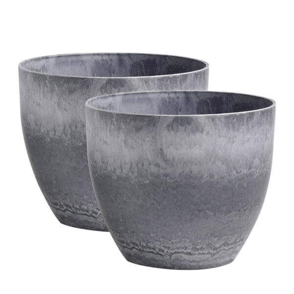 SOGA 2X 32cm Weathered Grey Round Resin Plant Flower Pot in Cement Pattern Planter Cachepot for Indoor Home Office, Home & Living, Home Decor, Indoor Pots, Planters and Plant Stands, , ,  - AU DEPOT 1