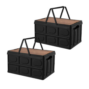 SOGA 2X 34.5 cm 18L Black Car & Camping Foldable Storage Box Crate Stackable Container with Handle, Furniture, Storage & Shelving, Home Storage, , ,  - AU DEPOT 1