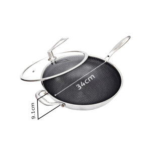 SOGA 2X 34cm Stainless Steel Tri-Ply Frying Cooking Fry Pan Textured Non Stick Skillet with Glass Lid and Helper Handle, home & living, kitchen & dining, cookware, frying pans, ,  - AU DEPOT 2