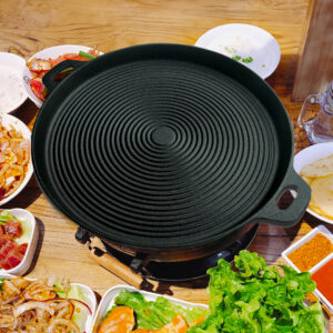 SOGA 2X 35cm Round Ribbed Cast Iron Frying Pan Skillet Steak Sizzle Platter with Handle, Home & Living, Kitchen & Dining, Cookware, Frying Pans, ,  - AU DEPOT 2