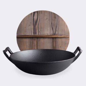 SOGA 2X 36CM Commercial Cast Iron Wok FryPan with Wooden Lid Fry Pan, Home & Living, Kitchen & Dining, Cookware, Frying Pans, ,  - AU DEPOT 2