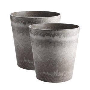 SOGA 2X 37cm Rock Grey Round Resin Tapered Plant Flower Pot in Cement Pattern Planter Cachepot for Indoor Home Office FPotE3789X2 AU DEPOT - AU DEPOT