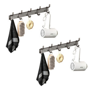 SOGA 2X 37cm Wall Mounted Towel Rack Space Saving Hanger Organiser with Durable Hooks Bathroom Storage TAN1017X2 AU DEPOT Bathroom Storage - AU DEPOT