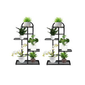 SOGA 2X 4 Tier 5 Pots Black Metal Plant Stand Flowerpot Display Shelf Rack Indoor Home Office Decor FPotH02X2 AU DEPOT - AU DEPOT