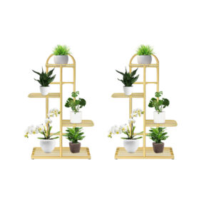 SOGA 2X 4 Tier 5 Pots Gold Metal Plant Stand Flowerpot Display Shelf Rack Indoor Home Office Decor FPotH12X2 AU DEPOT - AU DEPOT