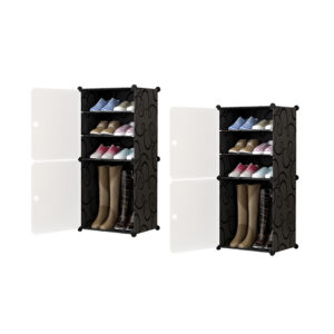 SOGA 2X 4 Tier Shoe Rack Organizer Sneaker Footwear Storage Stackable Stand Cabinet Portable Wardrobe with Cover ShoeBox100X2 AU DEPOT - AU DEPOT