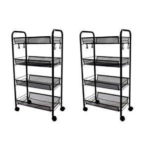 SOGA 2X 4 Tier Steel Black Bee Mesh Kitchen Cart Multi Functional Shelves Portable Storage Organizer with Wheels KitchenXY037X2 AU DEPOT - AU DEPOT