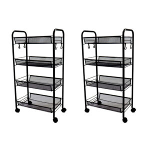 SOGA 2X 4 Tier Steel Black Bee Mesh Kitchen Cart Multi-Functional Shelves Portable Storage Organizer with Wheels, Garden, Tools & Hardware, Garage Storage & Organisation, Utility Shelves, , ,  - AU DEPOT 1