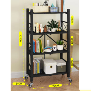 SOGA 2X 4 Tier Steel Black Foldable Display Stand Multi-Functional Shelves Portable Storage Organizer with Wheels, Garden, Tools & Hardware, Garage Storage & Organisation, Utility Shelves, , ,  - AU DEPOT 2