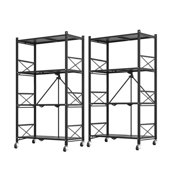 SOGA 2X 4 Tier Steel Black Foldable Display Stand Multi-Functional Shelves Portable Storage Organizer with Wheels, Garden, Tools & Hardware, Garage Storage & Organisation, Utility Shelves, , ,  - AU DEPOT 1