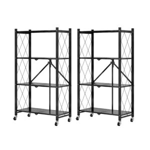 SOGA 2X 4 Tier Steel Black Foldable Kitchen Cart Multi Functional Shelves Portable Storage Organizer with Wheels KitchenXY002X2 AU DEPOT - AU DEPOT